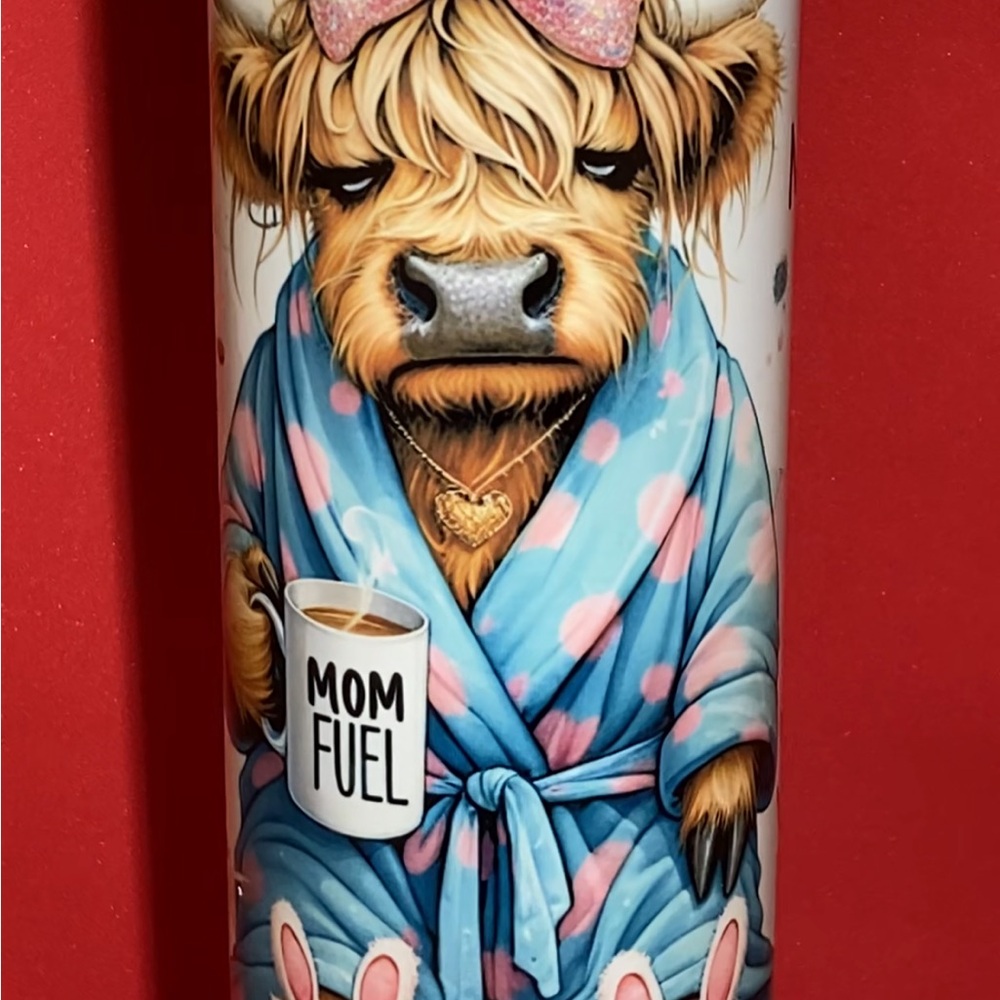 Cute Cow Tumbler with Pink and Blue Design